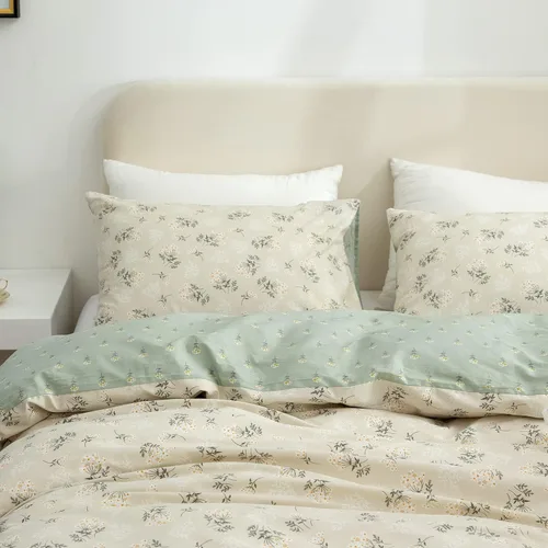 Vista 5 de Juego de ropa de cama de algodón de 3 piezas Twin - Funda nórdica floral reversible con cierre de cremallera 0412AB