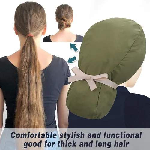 Vista 4 de Scrub Caps for Women Surgical Caps Nurse Hat Functional Ponytail Holder for Long Hair Single or Satin-Lined
