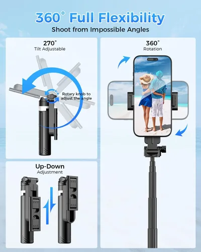 Vista 7 de Trípode para teléfono 3 en 1 con luces LED y control remoto, soporte de trípode extensible para selfie, portátil compacto con control remoto