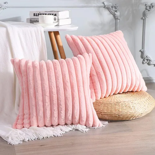 Vista 16 de Soleebee Juego de 2 fundas de cojín decorativo de terciopelo suave y acogedor, fundas de piel sintética de conejo para sofá, cama, silla, cojines