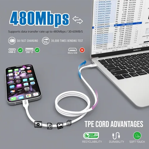 Vista 9 de Cable de carga rápida de nailon trenzado USB A a USB C de 3 pies, compatible con iPhone 17/17 Pro/16e/16 Plus/15 Pro/15, Samsung Galaxy