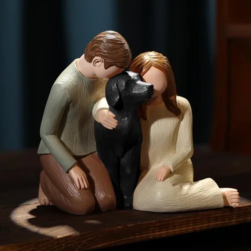 Vista 4 de Hensonever Pareja con Figurillas de Perro Negro Adornos, Somos Una Familia Estatuas Conmemorativas Regalos para Amantes de Perros Negros