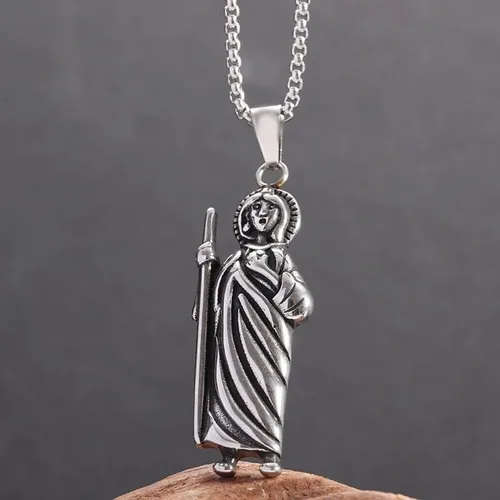 Vista 5 de Paquete de 2 collares con colgante de plata de ley 925 San Judas Tadeo con cadena de San Judas Tadeo cadena de san judas tadeo para hombre San Judas