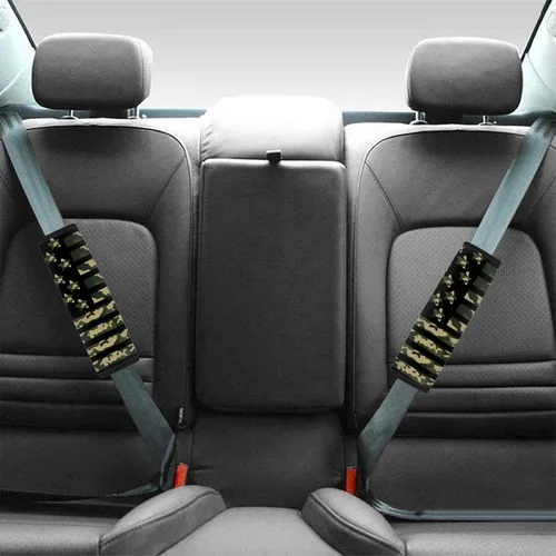 Vista 2 de LedBack Fundas para cinturón de seguridad de coche con diseño de bandera americana y camuflaje, paquete de 2, almohadilla universal para cinturón