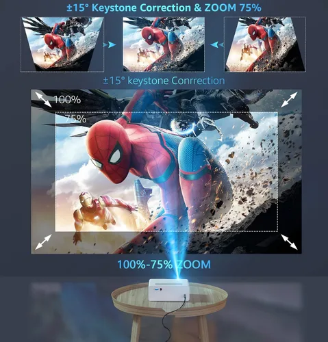 Vista 6 de [Compatible con 3500 ANSI/4K] Proyector de cine para exteriores, proyector nativo 1080P con WiFi y Bluetooth, proyector de video de pantalla de 450