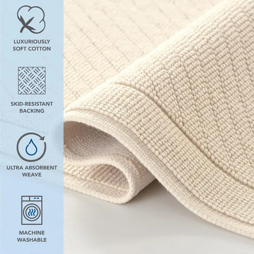 Vista 3 de Arkwright Alfombra de baño 100% algodón - Diseño tejido con textura elegante y alta absorción, alfombrilla de baño con respaldo antideslizante