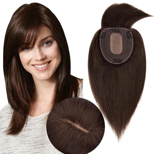 Vista 8 de SEGO SEGOHAIR - Toppers de cabello humano real para mujer, sin flequillo, más grande de 5.1 x 5.9 in, base de seda, densidad del 150 %, extensiones
