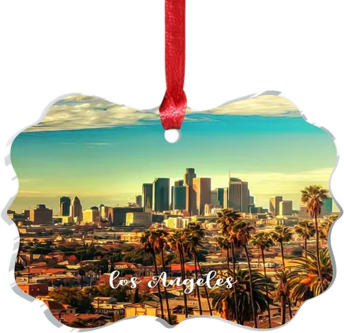 Vista 7 de Los Ángeles, California, Estados Unidos, decoración de árbol de Navidad, recuerdo de ciudad de campo, recuerdos de Navidad personalizados