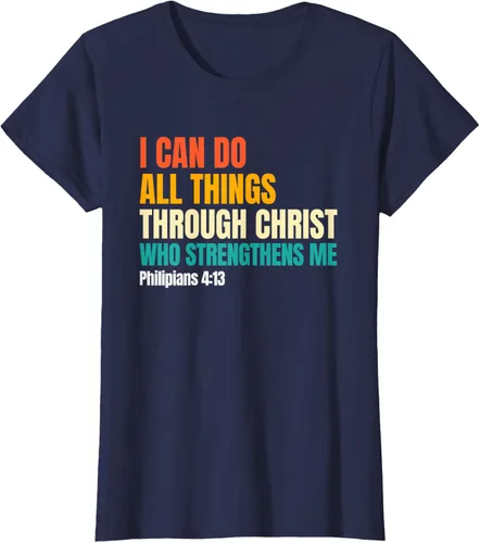 Vista 30 de I Can Do All Things Through Christ Christian Faith Camiseta, Negro, S