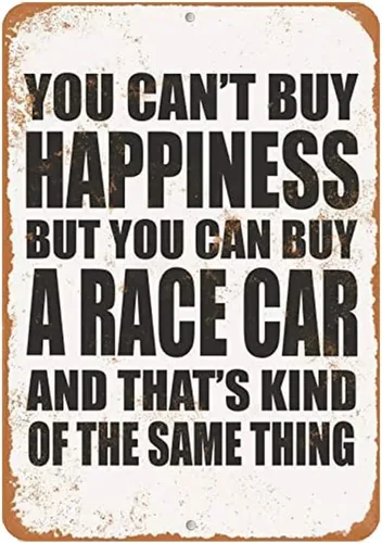 Vista 2 de Letrero de metal de aluminio de 8 x 12 pulgadas - You Can't Buy Happiness But You Can Buy a Race Car - Aspecto vintage
