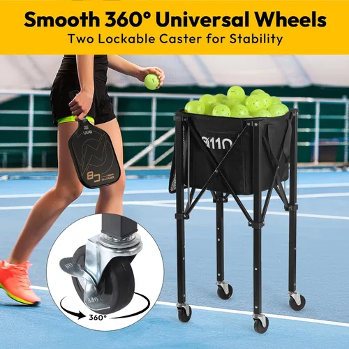 Vista 5 de A11N - Tolva de pelota de tenis de pickleball – Cesta resistente de gran capacidad para 120 pelotas, equipo de práctica de pickleball