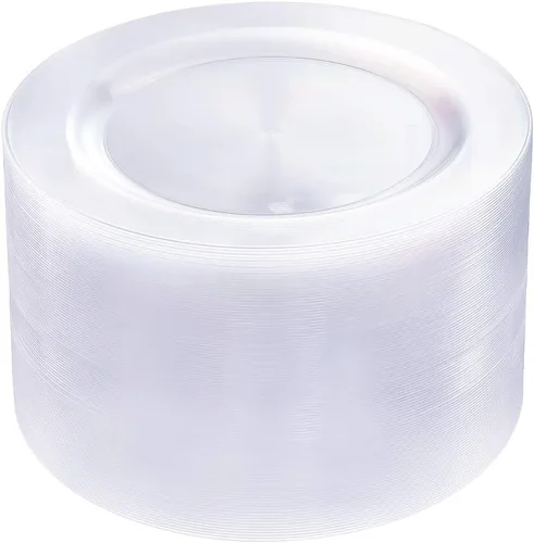 Vista 10 de bUCLA 100 platos de plástico con borde plateado, platos desechables de 7.5 pulgadas, ideales para bodas, fiestas y Navidad