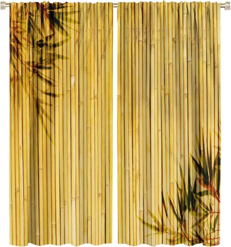 Vista 36 de Cortinas de bambú 3D impresas para exteriores, cortinas de bambú natural japonés zen, sala de estar, cocina, bolsillo para barra, cortinas