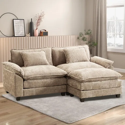 Vista 17 de Sofá Seccional, Sofá Modular Cloud con Otomana, Sofás Cama de Asiento Profundo con Almohadas Decorativas, Cómodo Sofá de Dos Plazas de Chenilla