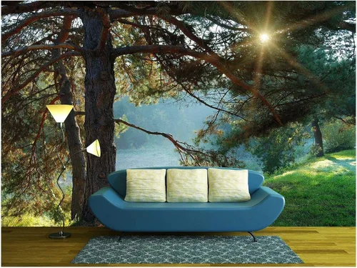 Vista 26 de wall26 Adhesivo mural removible para pared, vista aérea, bosque verde, montaña, lago, naturaleza, desierto, fotografía, realismo, paisaje rústico