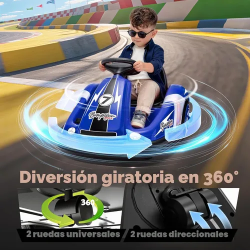 Vista 4 de Coche parachoques para niños con rueda grande, 3.1 MPh máximo, auto parachoques de 12 V con control remoto, automóvil eléctrico con calcomanías