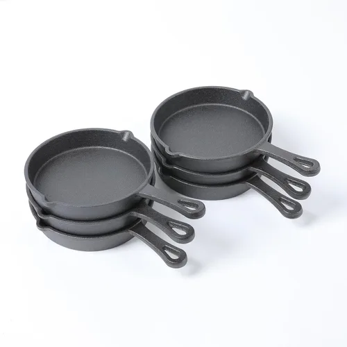 Vista 7 de HAWOK Mini sartén de hierro fundido, sartén redonda, mini servidor, DIA 5.3 pulgadas, 12 piezas, negro
