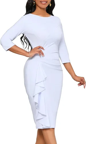Vista 3 de Vestido de tubo midi de trabajo vintage con volantes para mujer