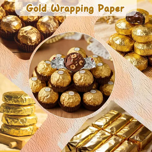 Vista 3 de Wowagoga Envoltorios de papel de aluminio para dulces, 6 x 6 pulgadas, papel de aluminio dorado, envoltorios de chocolate para dulces caseros