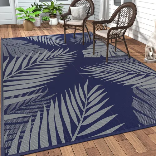 Vista 23 de GENIMO - Alfombra para exteriores de 6 x 9 pies, para patio, espacios amplios, reversible, de pajillas de plástico, alfombra impermeable para Azul