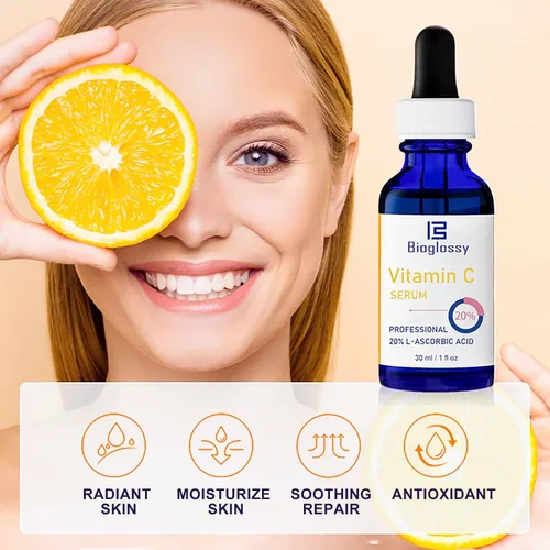 Vista 2 de Suero de vitamina C al 20 %, suero facial profesional de vitamina C antienvejecimiento, mejora el resplandor de la piel, reduce las líneas finas