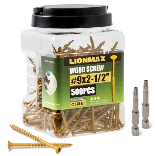 Vista 10 de LIONMAX Tornillos de cubierta de 2-1/2 pulgadas, tornillos para madera #9 x 2-1/2 pulgadas, 50 unidades, resistentes a la corrosión, revestimiento