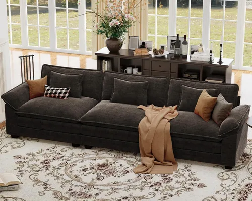 Vista 60 de Sofá modular de gran tamaño de 154 pulgadas, cómodo sofá en forma de U con 3 otomanas móviles, sofá moderno de felpilla de 7 plazas para sala