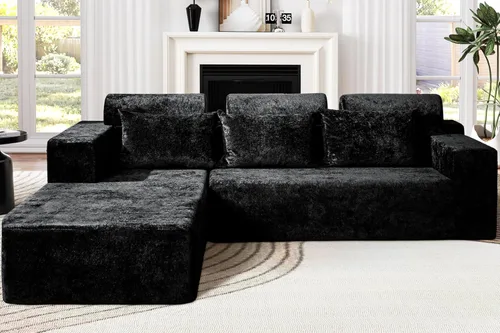 Vista 23 de Homguava - Sillones seccionales modulares para sala de estar, sofá de 101" en forma de nube con chaise en L, cómodo sofá de sala de estar
