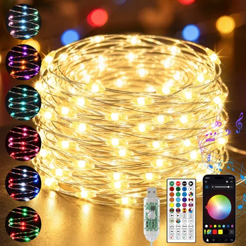 Vista 9 de StarryEver Guirnalda de 100 luces LED de 33 pies, funciona con pilas, paquete de 2 cadenas de luces de 16.5 pies que cambian de color con Varios