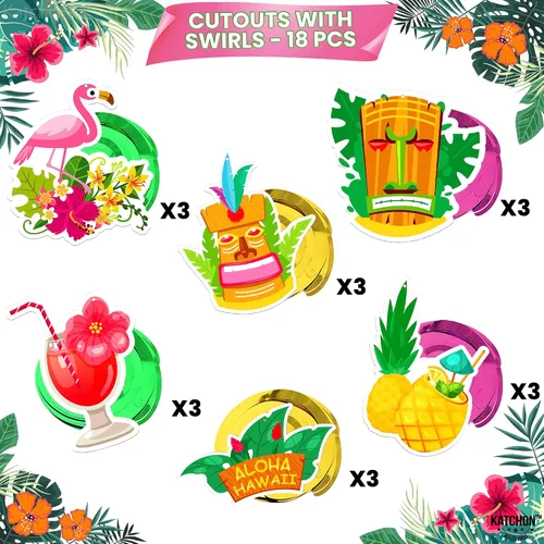 Vista 2 de KatchOn, Remolinos colgantes hawaianos de Tiki – Paquete de 30, sin bricolaje Decoraciones de fiesta Tiki Decoraciones de fiesta hawaiana