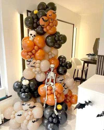 Vista 5 de Kit de arco de guirnalda de globos de color naranja quemado, globos de doble relleno naranja y negro para otoño, Acción de Gracias, otoño