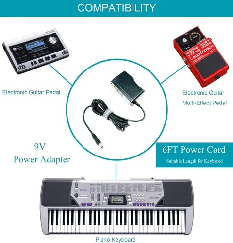 Vista 2 de 9V 850mA Adaptador de corriente de CA para Casio LK230 LK-230 Cargador de pared de teclado Cable de fuente de alimentación PSU