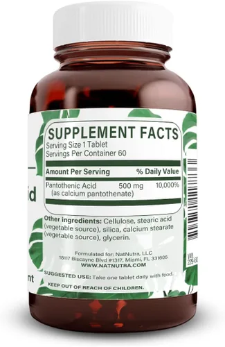 Vista 2 de Natural Nutra Lanzamiento Tiempo Ácido Pantoténico 500 mg, 60 Tabletas