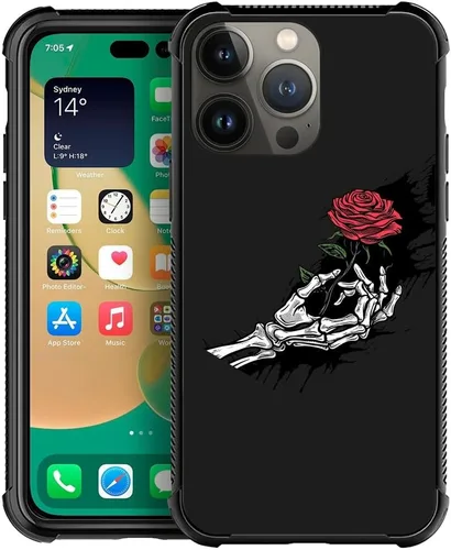 Vista 13 de CARLOCA Funda compatible con iPhone 13 Pro Max, diseño gráfico de identidad de grano de madera negra y roja, a prueba de golpes, antiarañazos