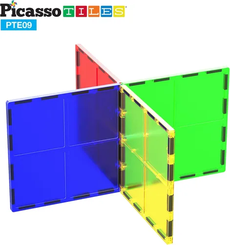 Vista 4 de PicassoTiles Bloque de construcción magnético de 4 piezas de azulejos magnéticos de forma cuadrada grande juguete de construcción STEM kit