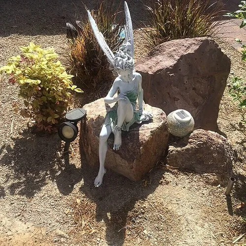 Vista 2 de Figura de resina de jardín, estatua de ángel, esculturas de jardín, estatua de flores, estatua de jardín, decoración al aire libre, exquisita