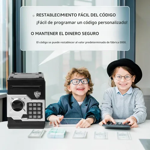 Vista 2 de Alcancía de diseño de cajero automático para niños y niñas, Vcertcpl - Mini alcancía con contraseña para monedas y dinero, con ranura automática