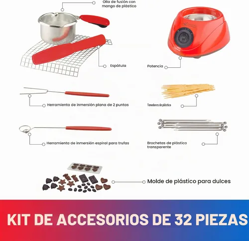 Vista 3 de Total Chef Chocolatiere - Derretidor eléctrico con kit de accesorios de 32 piezas para derretir chocolate y dulces, 8.8 oz (250 g), olla de fondue