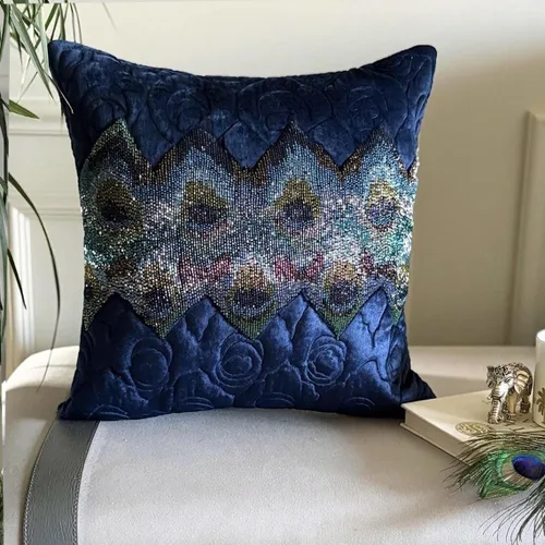 Vista 112 de The HomeCentric Funda de almohada con cremallera, funda de cojín azul de 12 x 12 pulgadas, funda de cojín de algodón bordado para sofá, diseño