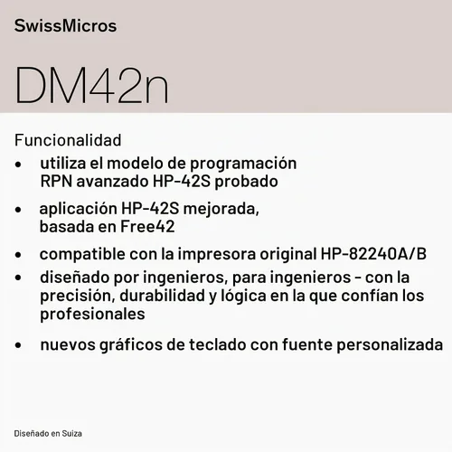 Vista 8 de SwissMicros Calculadora RPN DM42n: software HP 42S, carcasa de acero inoxidable 316L, precisión de 34 dígitos y solucionador de matriz