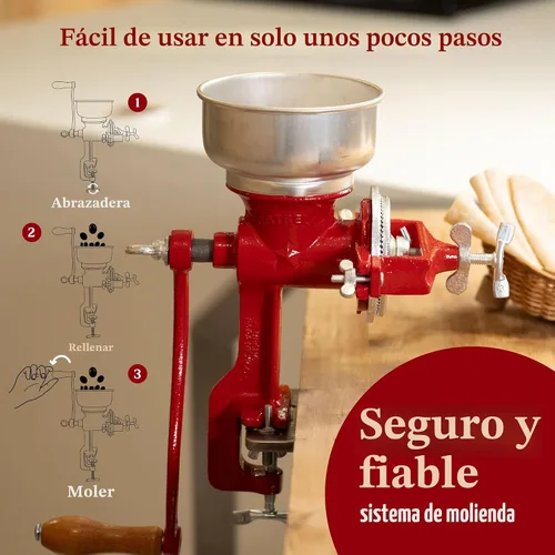 Vista 4 de Estrella Molinillo Manual de Grano de Maíz de Hierro Fundido con Manivela de 14" de Alto y Tolva de 5