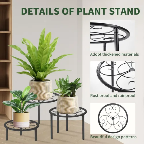 Vista 5 de Juego de 5 estantes de metal para plantas en maceta, estantes resistentes para plantas de diferentes tamaños, estantes de flores de hierro