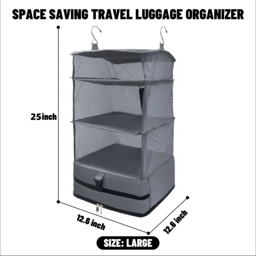 Vista 2 de Caroeas Estantes de viaje colgantes portátiles, bolsa organizadora de maleta, cubos de equipaje de mano para viajes, maleta de 4 estantes con 2
