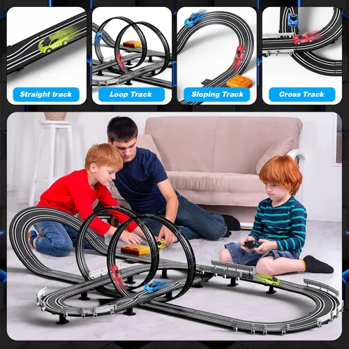 Vista 2 de Juegos de pista de carreras de coches de ranura para niños, batería o pista de carreras eléctrica con 4 coches de ranura de alta velocidad y 2