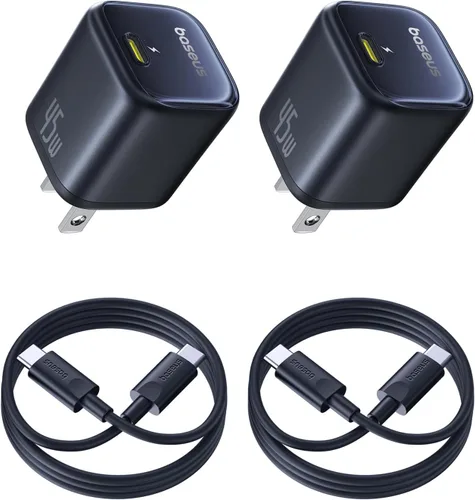 Vista 9 de Baseus - Bloque de cargador USB C de 30 W, paquete de 2 cargadores rápidos tipo C con cable USB-C, cargador de pared compacto para iPhone 17/16/15