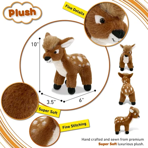 Vista 3 de DolliBu - Animal de peluche de ciervo, suave y abrazable, adorable juguete de peluche para jugar, lindo regalo de vida silvestre para niños