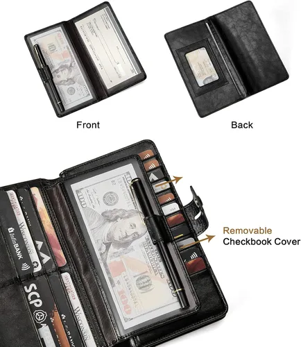 Vista 2 de BOSTANTEN Carteras de cuero para mujer con bloqueo RFID de gran capacidad, tarjetero triple para mujer