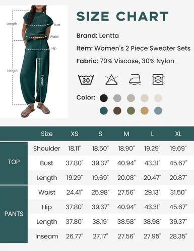 Vista 8 de Lentta Conjunto de suéter de 2 piezas para mujer, sudadera de punto, pantalones de cintura alta con bolsillos