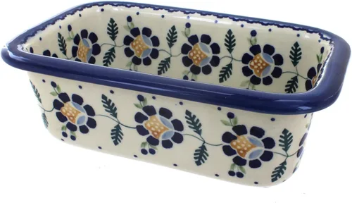 Vista 3 de Blue Rose Polish Pottery – Panadero de pan azul violeta – 10 x 6.25 pulgadas – Plato de cerámica para hornear y servir panes