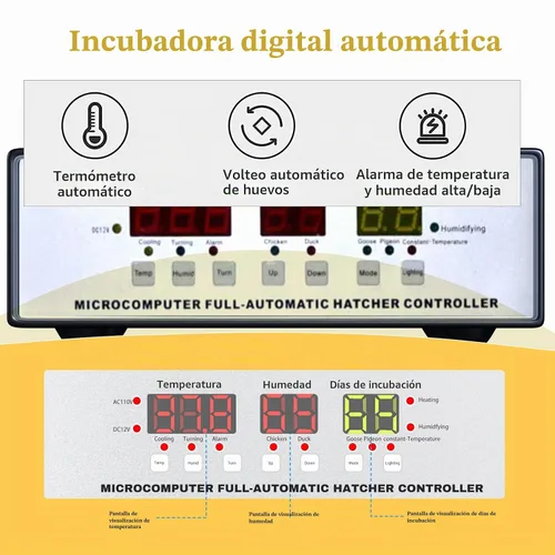 Vista 3 de Incubadora de huevos, incubadora de huevos de granja con giro automático de huevos y control de humedad, máquina industrial de crianza de pollo